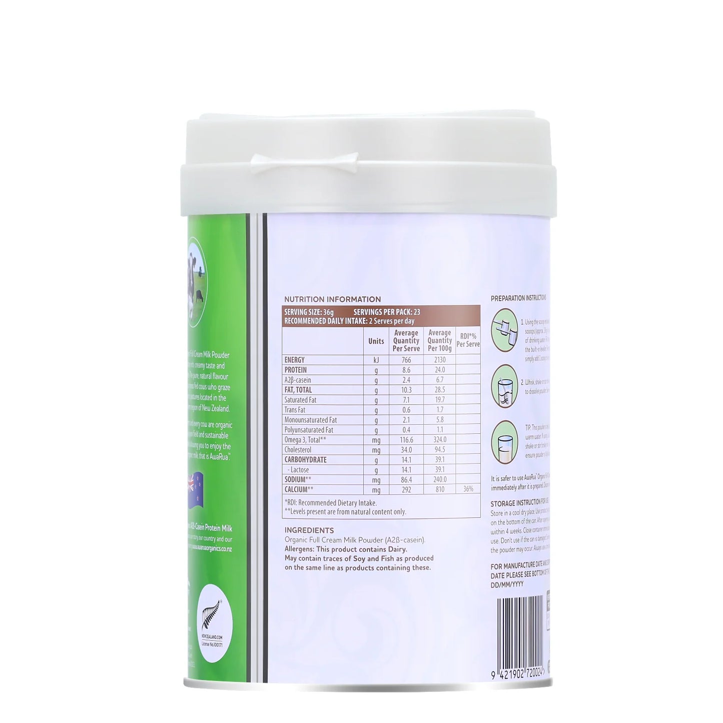 AWARUA ORGANICS Full Cream Milk Powder A2 Casein